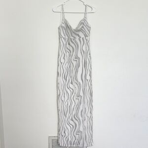 Parker The Lindsey Metallic Stripe Empire Waist Dress In Shimmer Stone Size 6